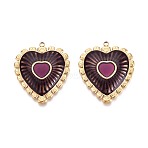 304 Stainless Steel and Enamel Pendants, Heart Charms, Ion Plating(IP), Real 18K Gold Plated, Purple, 34.5x28.8x4mm, Hole: 1.6~1.8mm(STAS-T068-103B-G)