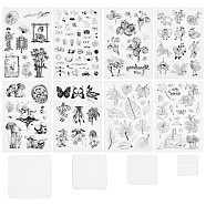 Globleland PVC Plastic Stamps, for DIY Scrapbooking, Photo Album Decorative, Cards Making, Stamp Sheets, with Acrylic Stamping Blocks Tools & Chassis, Mixed Patterns, 16x11x0.3cm, 8styles, 1sheet/style, 8sheets/set(DIY-GL0001-36A)