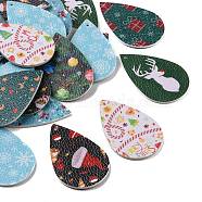 PU Leather Big Pendants, Christmas Theme, Teardrop, Mixed Color, 56x37x1.5mm, Hole: 1.2mm(FIND-S311-002-M)