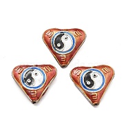 Handmade Cloisonne Beads, Heart with Yin-yang, Brown, 18.5~19x20x5~5.5mm, Hole: 1.2mm(CLB-Q002-02E)