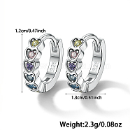 Rhodium Plated 925 Sterling Silver Heart-shaped Cubic Zirconia Hoop Earring for Women, Platinum, 13x12mm(ES9944-5)