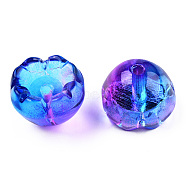 Transparent Spray Painted Glass Beads, Two Tone, Flower, Blue, 9x13x13mm, Hole: 1.6mm(X-GLAA-N035-032-G01)