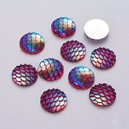 Resin Cabochons, Flat Round with Mermaid Fish Scale, Colorful, 12x3mm(X-CRES-Q191-HA023-8)