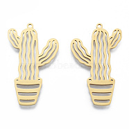201 Stainless Steel Pendants, Cactus, Real 18K Gold Plated, 38x23x1mm, Hole: 1.5mm(STAS-N090-LA972-2)