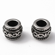 304 Stainless Steel European Beads, Large Hole Beads, Rondelle, Antique Silver, 12x9.5mm, Hole: 6mm(STAS-Z015-26AS)