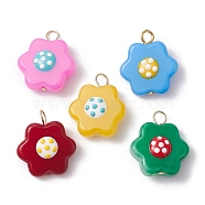 Glass Enamel Pendants, with 304 Stainless Steel Loops, Flower Charms, Mixed Color, 22x19.5x4.5mm, Hole: 3.5mm(PALLOY-JF02515)