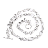 304 Stainless Steel Figaro Chain Necklaces, with Toggle Clasps, Stainless Steel Color, 20.59 inch(52.3cm)(NJEW-O124-03P)