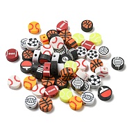 Handmade Polymer Clay Beads, Football/Basketball/Rugby/Volleyball/Baseball, Mixed Color, 9.5x4.5mm, Hole: 1.8mm(X-CLAY-E005-09)