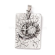 Tibetan Style Alloy Pendants, Rectangle with Sun & Moon & Cross, Antique Silver, 49.5x31.5x6.8mm, Hole: 9x4mm(FIND-C008-11AS)