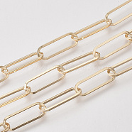 Unwelded Iron Paperclip Chains, Flat Oval, Drawn Elongated Cable Chains, with Spool, Light Gold, 18x6x1.2mm, about 82.02 Feet(25m)/roll(CH-S125-02B-LG)