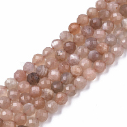 Natural Sunstone Beads Strands, Round, Faceted(64 Facets), 4mm, Hole: 0.6mm, about 96pcs/strand, 15.08 inch(38.3cm)(G-N328-009)