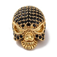 Skull Shape Rack Plating Brass with Cubic Zirconia Beads, Cadmium Free & Lead Free, Long-Lasting Plated, Real 18K Gold Plated, 17x14.5x13.5mm, Hole: 2mm(KK-S406-14G)