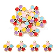 Alloy Enamel Pendants, Golden, Flower with Smiling Face Charm, Colorful, 15.5x14x2mm, Hole: 1.4mm(ENAM-YW0002-27)
