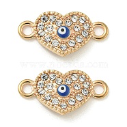 Alloy Blue Enamel Connector Charms, Crystal Rhinestone Evil Eye Links, Golden, Heart, 13.5x19.5x2.5mm, Hole: 1.8mm(ENAM-S003-02C)