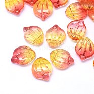 Transparent Glass Charms, Shell Shaped Petal, Two Tone, Orange Red, 15x12x4mm, Hole: 1mm(GLAA-H016-01A-16)