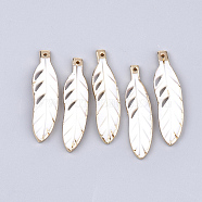Electroplate Freshwater Shell Pendants, Feather, Light Gold, 38~39x9.5~10x2mm, Hole: 1.2mm(SHEL-T012-03)
