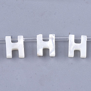 Natural Sea Shell Beads, White Shell Mother of Pearl Shell, Top Drilled Beads, Letter.H, 10x2.5~11.5x3mm, Hole: 0.8mm(X-SHEL-T012-60H)