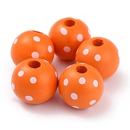 Dyed Natural Wooden Beads, Macrame Beads Large Hole, Round with Polka Dot, Orange Red, 16x15mm, Hole: 4mm(WOOD-O005-01H)