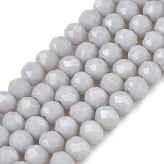 Opaque Solid Color Imitation Jade Glass Beads Strands, Faceted, Rondelle, Light Grey, 3.5~3.8x3mm, Hole: 0.4mm, about 113~115pcs/strand, 32.5~33cm(EGLA-A044-P3mm-D19)