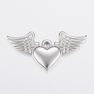 304 Stainless Steel Pendants, Heart and Wing, Stainless Steel Color, 20x40x3.5mm, Hole: 3mm(X-STAS-G172-26P)