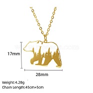 Stainless Steel Geometric Artistic Hollow Animal Pendant Necklaces, Clavicle Chain Necklaces for Women, Golden, Bear, 17.72 inch(45cm)(JK0174-10)