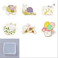 6Pcs 6 Style Tortoise & Snail & Cat & Mushroom Enamel Pins, Flower and Animal Alloy Badge for Backpack Clothes, Golden, Mixed Color, 20~26x20~30x9.5mm, 1pc/style(JEWB-SZ0001-63)