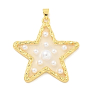 Rack Plating Brass & Epoxy Resin Pendants, Star Charms with Plastic Beads, Long-Lasting Plated, Lead Free & Cadmium Free, Real 18K Gold Plated, 40x37x6mm, Hole: 5x3mm(KK-C059-08B-G)