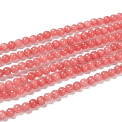 Natural Malaysia Jade Bead Strands, Round Dyed Beads, Light Coral, 4mm, Hole: 1mm, about 92pcs/strand, 15 inch(G-M101-4mm-04)