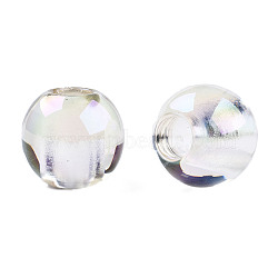 Transparent Resin European Beads, Pearl Luster Plated, Large Hole Beads, Round, Clear, 25x22.5mm, Hole: 9.5mm(RESI-N022-09B-01)