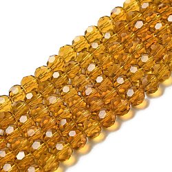 Transparent Glass Beads, Faceted(32 Facets), Round, Goldenrod, 8mm, Hole: 1mm, about 65~67pcs/strand, 49~50cm(EGLA-A035-T8mm-D04)