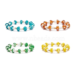 Lampwork Mushroom Beaded Stretch Bracelet for Women, Mixed Color, Inner Diameter: 2 inch(5.1cm)(BJEW-JB08228)