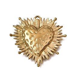 304 Stainless Steel Pendants, Hammered Heart with Sunburst Charms, Golden, 27x28x3mm, Hole: 1.2mm(SA-CBA27E8-04G)