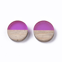 Resin & Wood Cabochons, Flat Round, Magenta, 10x2.5~4mm(RESI-S358-70-H53)
