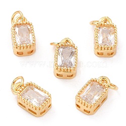 Real 18K Gold Plated Brass Inlaid Cubic Zirconia Charms, with Jump Ring, Long-Lasting Plated, Rectangle, Clear, 9.5x5x3.5mm, Jump Ring: 4x0.5mm, 2.5mm Inner Diameter(X-ZIRC-L100-075G-03)