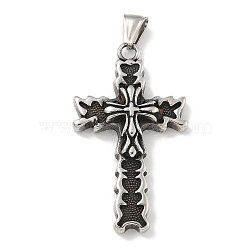 304 Stainless Steel Big Pendants, Cross Charm, Antique Silver, 54.5x31.5x8mm, Hole: 7.5mm(STAS-Z097-13AS-05)