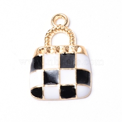 Alloy Enamel Pendants, Grid Style Bag, Golden, Golden, 21x13.5x3mm, Hole: 1.8mm(PALLOY-WH0084-40G)