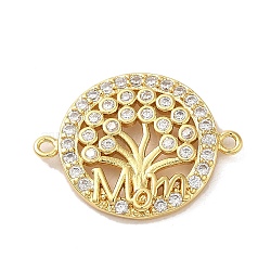 Brass Pave Clear Cubic Zirconia Connector Charms, Tree of Life Links, Real 16K Gold Plated, 17x22x2.5mm, Hole: 1.2mm(FIND-Z041-19G)