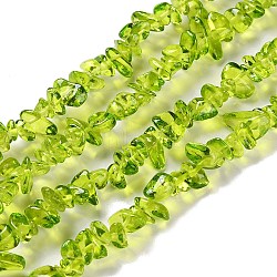Transparent Glass Beads Strands, Chip, Yellow Green, 1~7x4~14x3~7.5mm, Hole: 0.4mm, 31.50''~31.69''(80~80.5cm)(GLAA-P060-01A-11)