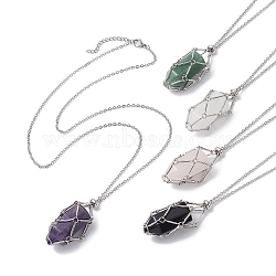Bullet Natural Mixed Gemstone Pendant Necklaces, with Stainless Steel Chains, Platinum, 23.62 inch(60cm)(NJEW-JN04644-02)
