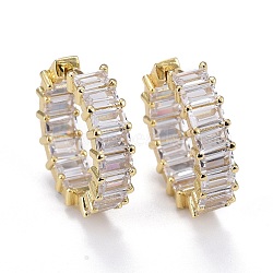 Brass Micro Pave Cubic Zirconia Huggie Hoop Earrings, Long-Lasting Plated, Ring, Clear, Real 18K Gold Plated, 22x6mm, Pin: 0.9mm(EJEW-K083-37G-B)