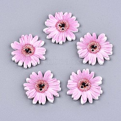 Printed Wood Buttons, Dyed, 2-Hole, Flower, Pearl Pink, 25x2.5mm, Hole: 1.8mm(WOOD-N008-010)