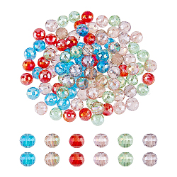 120Pcs 6 Colors Electroplate Transparent Glass Beads Strands, AB Color, Faceted, Round, Mixed Color, 9.5x9mm, Hole: 1.2mm, 20pcs/color(GLAA-FH0001-63)