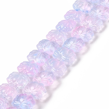 Transparent Glass Beads Strands, Lotus, Plum, 10x14x7mm, Hole: 0.8mm, about 38pcs/strand, 14.17 inch(36cm)