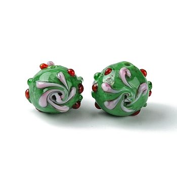 Handmade Bumpy Lampwork Beads, Round, Medium Sea Green, 14.5~15.5x13.5mm, Hole: 1.4mm