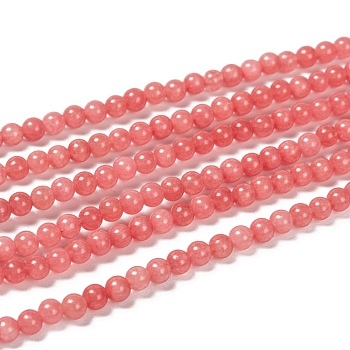 Natural Malaysia Jade Bead Strands, Round Dyed Beads, Light Coral, 4mm, Hole: 1mm, about 92pcs/strand, 15 inch