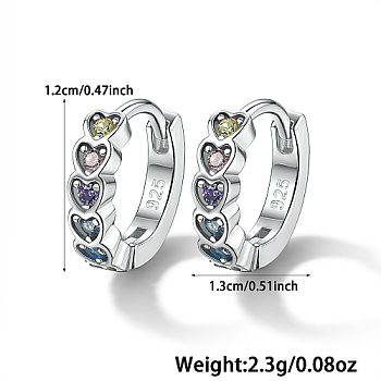 Rhodium Plated 925 Sterling Silver Heart-shaped Cubic Zirconia Hoop Earring for Women, Platinum, 13x12mm