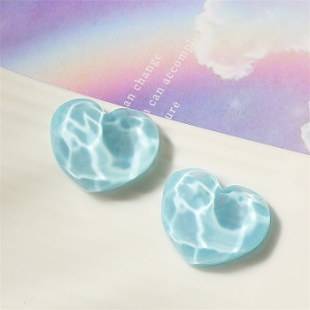 Opaque Resin Cabochons, Heart with Water Ripple, Pale Turquoise, 18x22mm