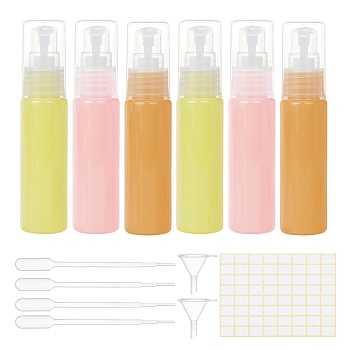 30ML Empty PET Pump Press Bottles, with 2ml Disposable Dropper, Mini Transparent Plastic Funnel Hopper and Label Paster, Mixed Color