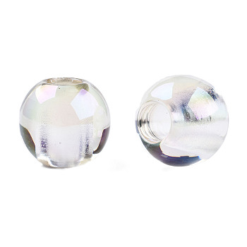 Transparent Resin European Beads, Pearl Luster Plated, Large Hole Beads, Round, Clear, 25x22.5mm, Hole: 9.5mm