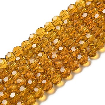 Transparent Glass Beads, Faceted(32 Facets), Round, Goldenrod, 8mm, Hole: 1mm, about 72pcs/strand, 20.67 inch(52.5cm)